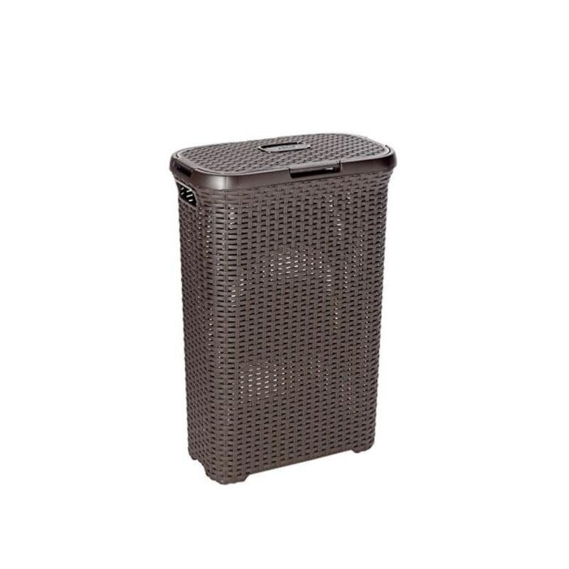 CURVER Coffre à Linge Sale Style 40L Anthracite – Aspect Rotin Texturé, Aéré, Poignées Ergonomiques