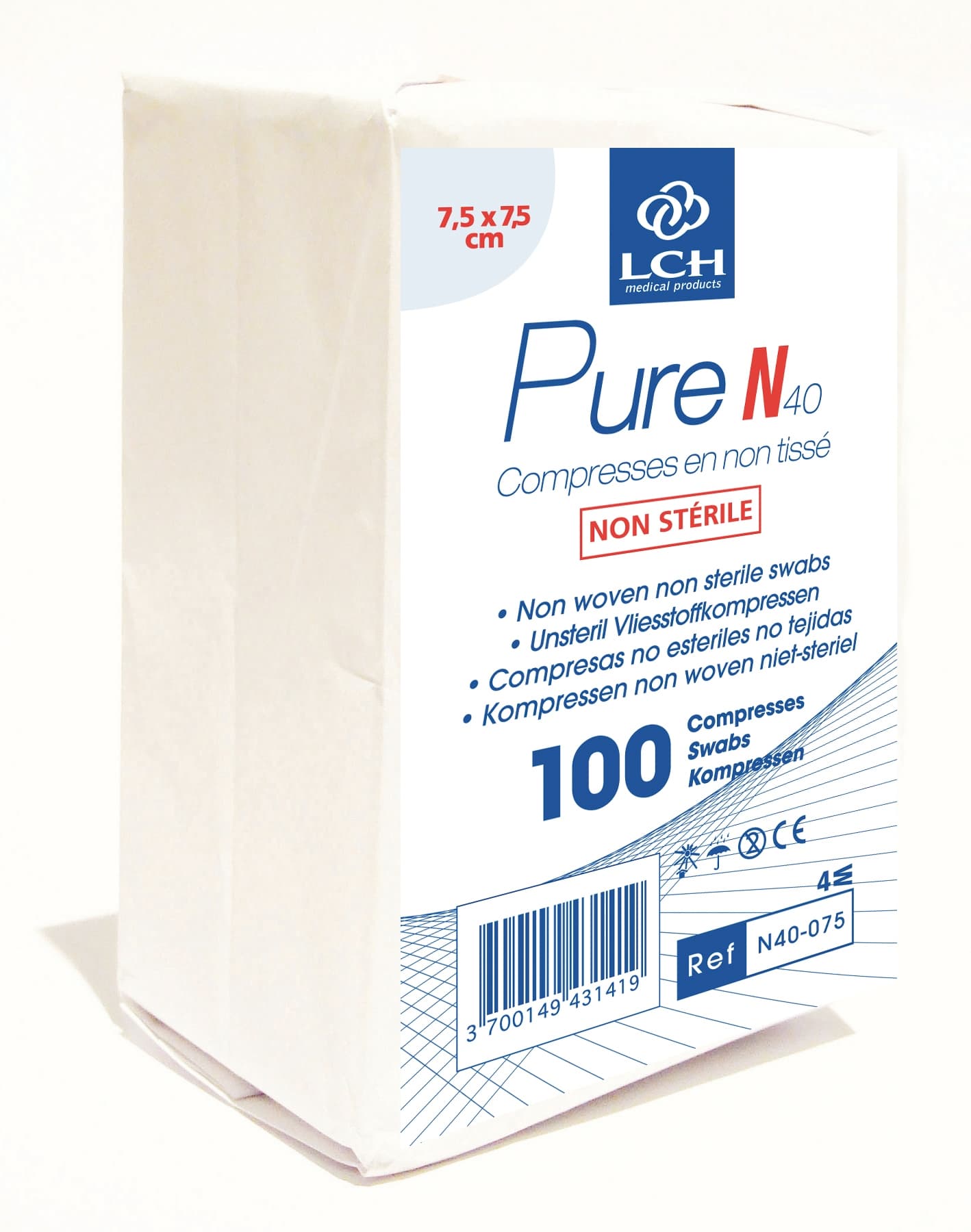 Compresses non tissée non stérile 40g-7,5x7,5cm-Cart50x100pcs