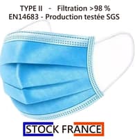 Masques chirurgicaux 3 plis type II - vendu par 2000 - expédition sous 24h - Boite et notice en Français - Minimum 1 carton