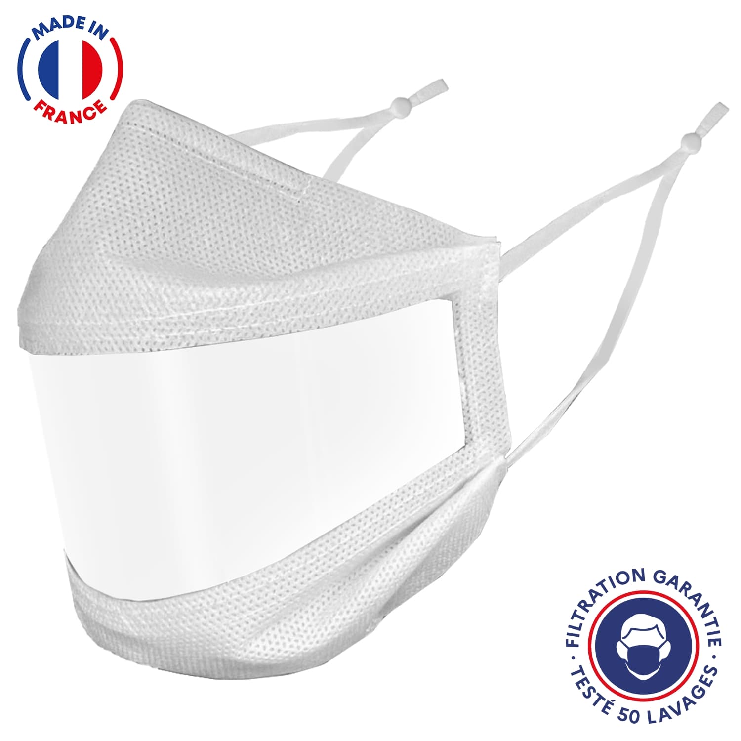 UNS1 50 lavages - Masque transparent réglable made in France - Blanc