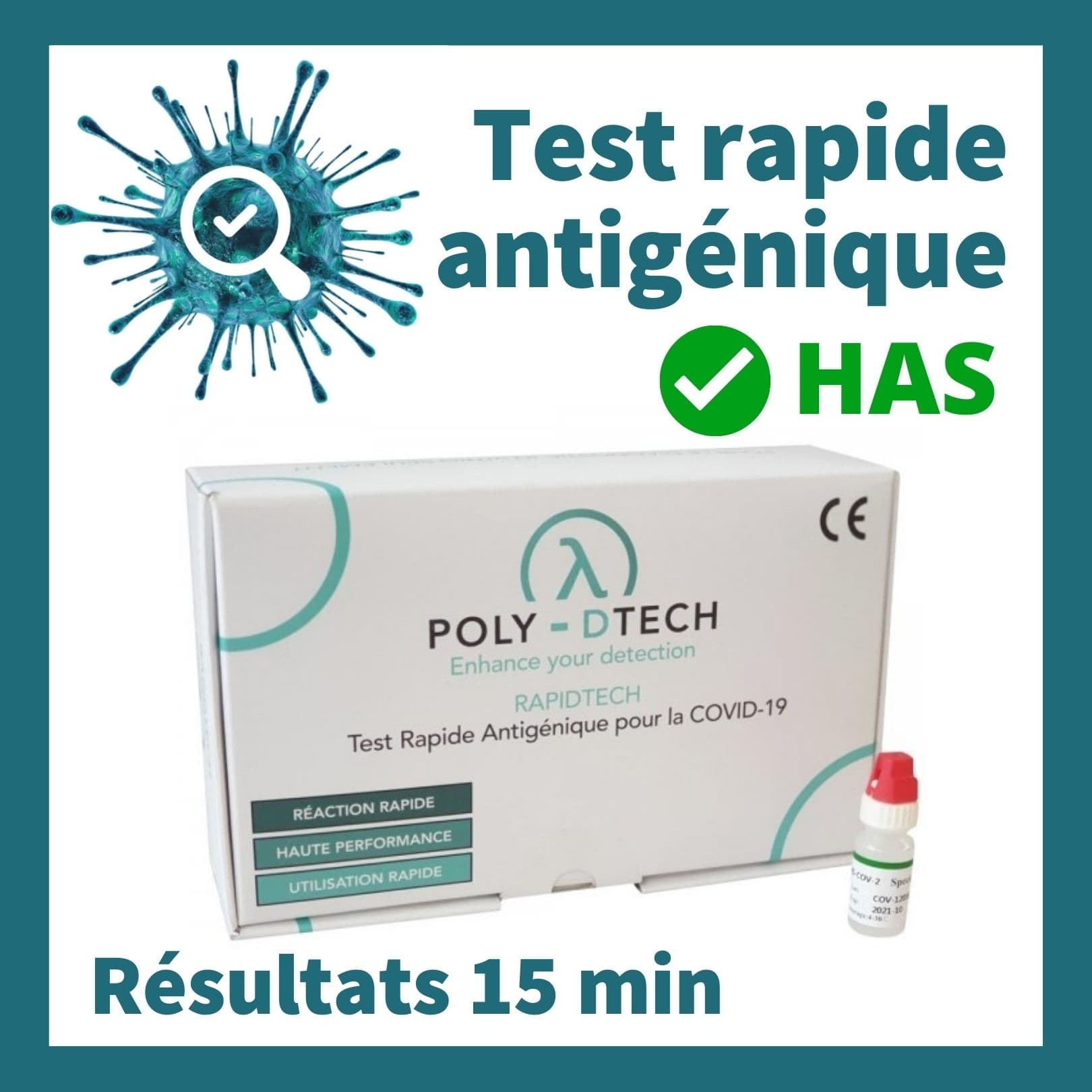 Tests antigéniques moins de 15 min. Boîte de 20 tests