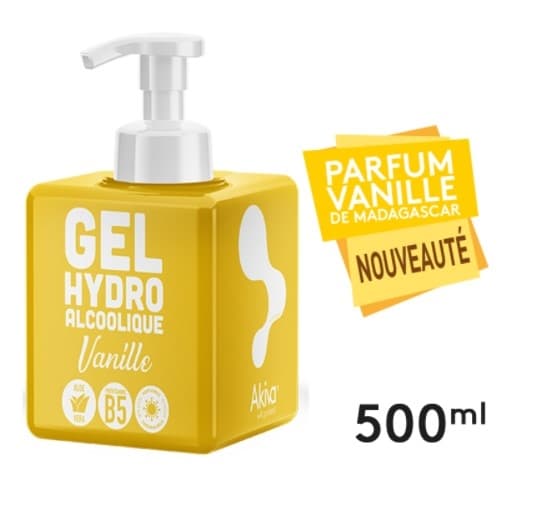Gel Hydroalcoolique 500 ML avec pompe - Parfum Vanille - Fabriqué en France - Akiva