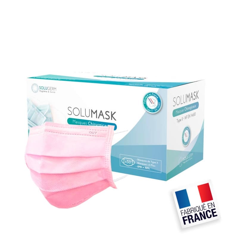 Masques chirurgicaux Type 2R (BFE>98%) masque EN14683:2019 - Made in France - Rose