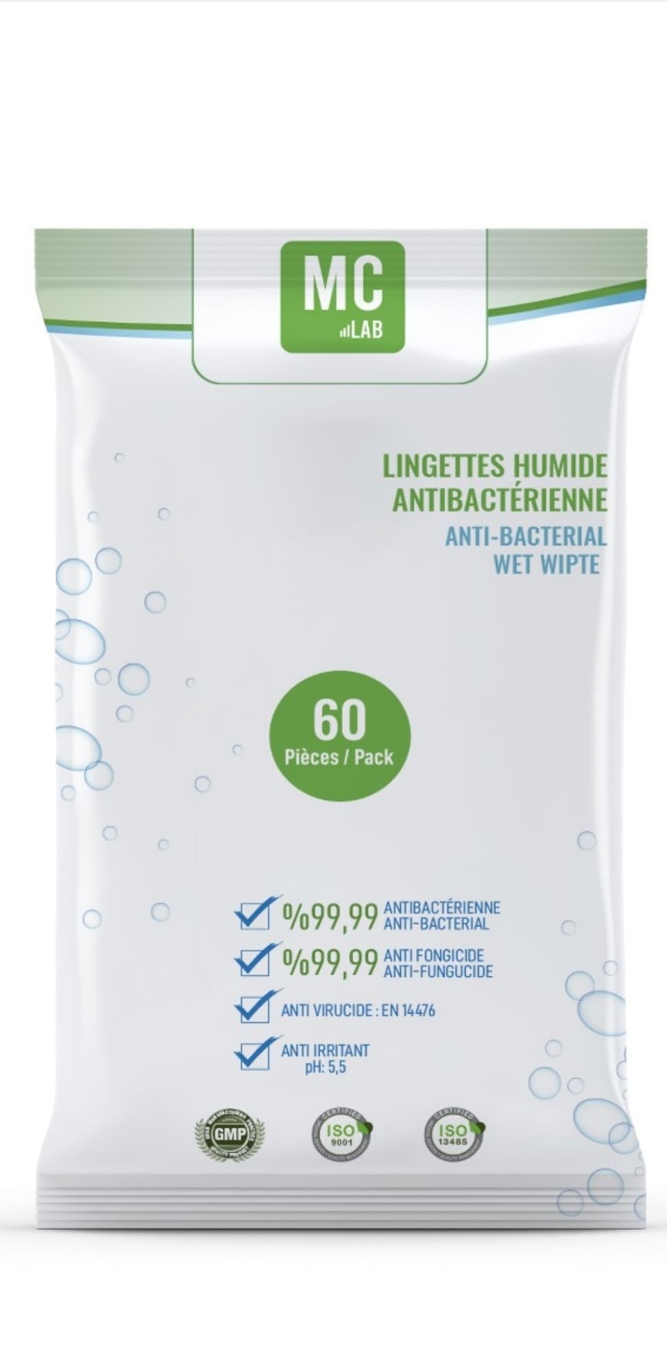 Lingettes désinfectantes antibactériennes et virucides - Paquet de 60 lingettes