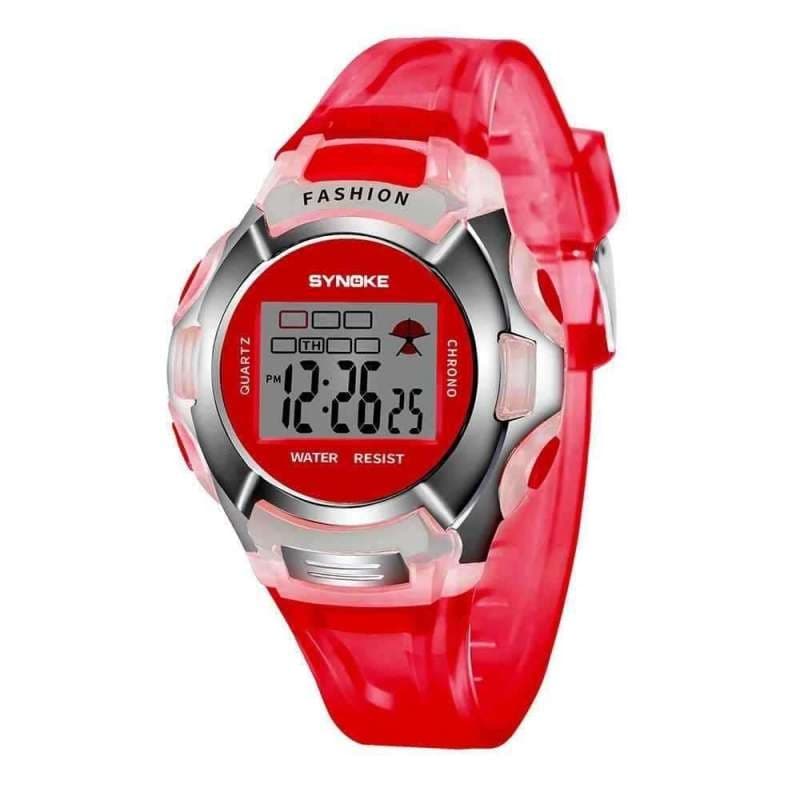 Montre pour Enfant de marque Synoke Numérique LED Alarme - Bracelet rouge