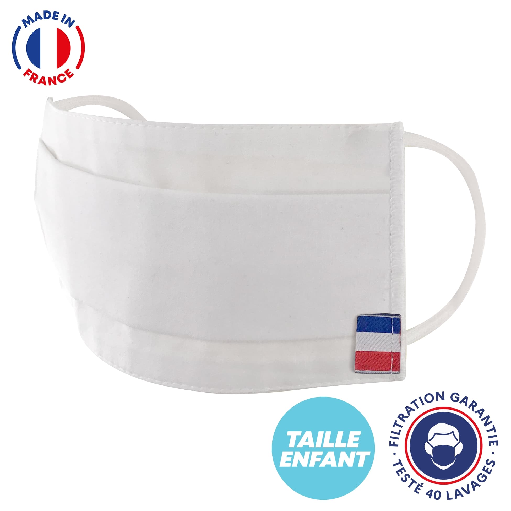 UNS1 40 lavages - Masque pour enfant en coton blanc