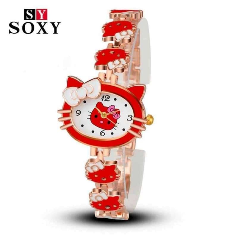 Montre pour fille motif Hello Kitty - Bracelet couleur cuivre et rouge