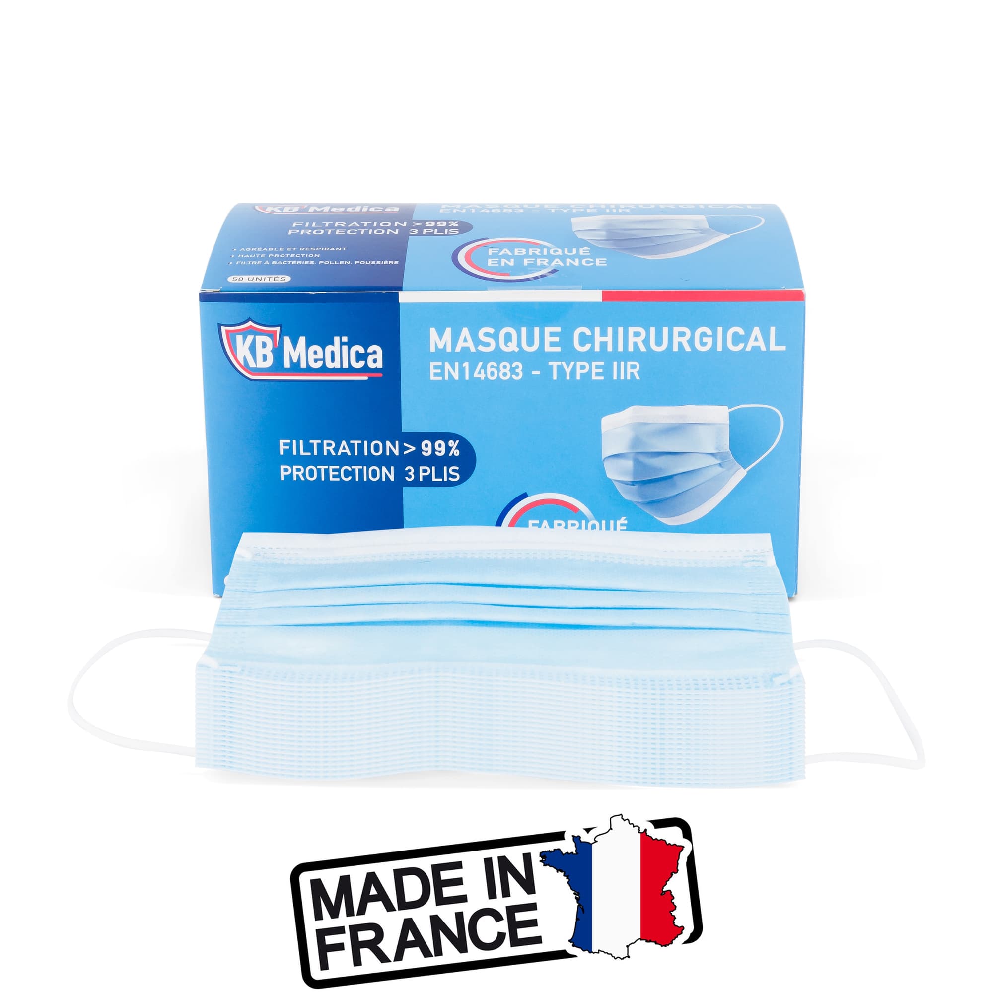 Masques chirurgicaux EN 14683 TYPE IIR - EFB > 98% | Fabriqué en Franc ...