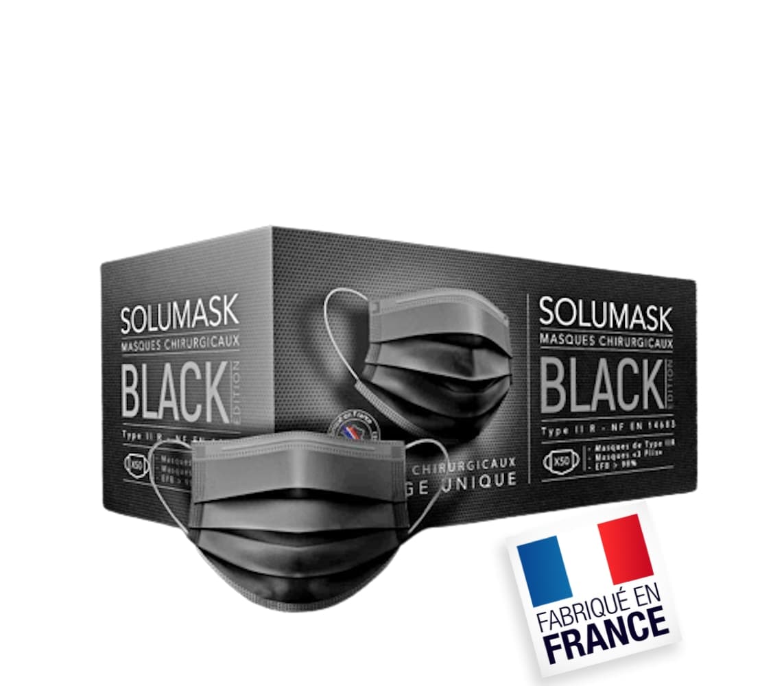 Masques chirurgicaux Type 2R (BFE>98%) masque EN14683:2019 - Made in France - Noir 