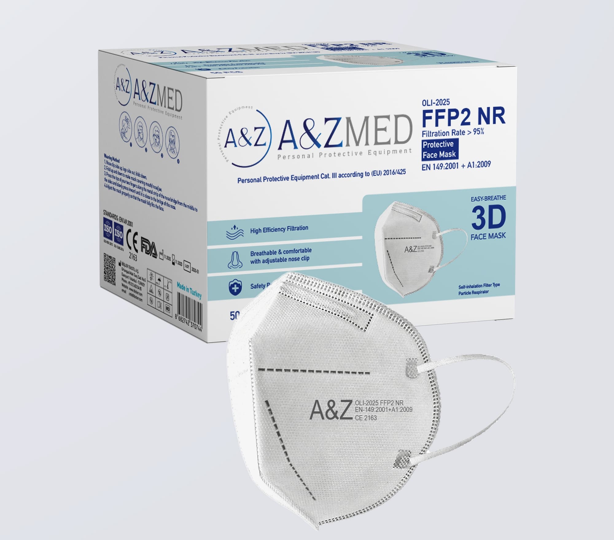 Masque FFP2 NR ➽ Emballage Individuelle Stérile : Masque FFP2 EN 149:2001 + A1:2009