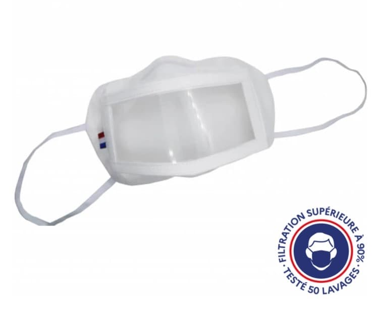 Masque inclusif fenêtre transparente lavable - UNS1 - Blanc
