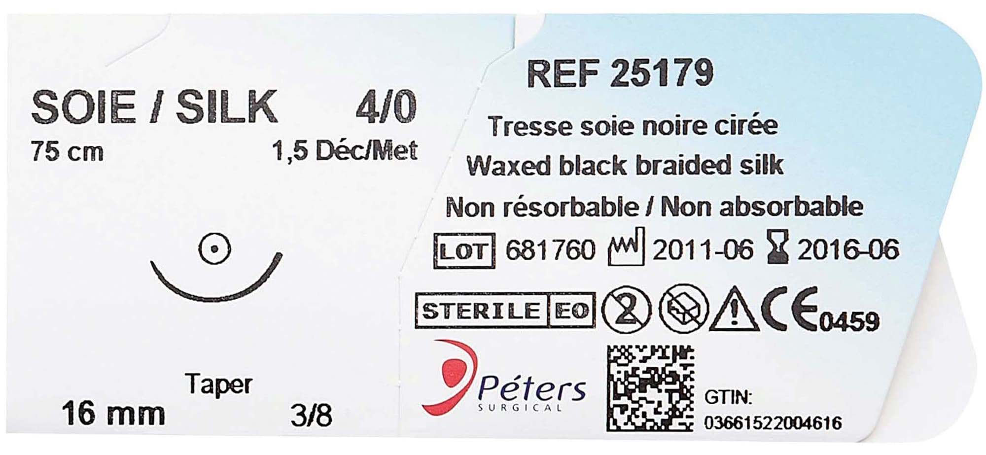 Suture Soie Noir DEC 1,5 USP 4/0 12mm F45cm