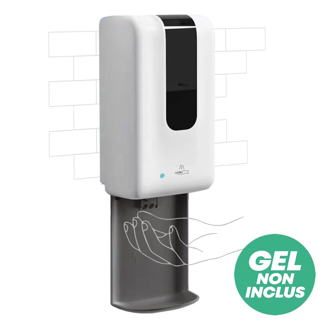 Distributeur automatique mural de gel hydroalcoolique avec coupelle