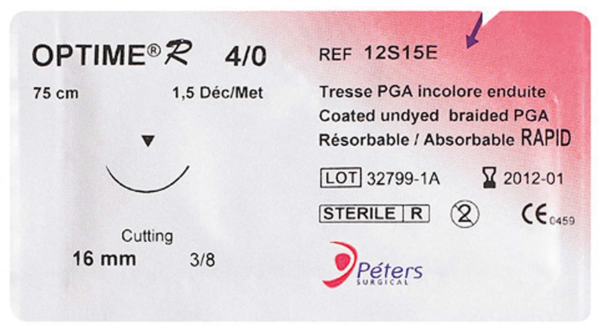 Suture OPTIME R DEC 1 USP 5/0 14mm F75cm