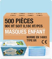 Masque Enfant Type 2 >98% Norme EN14683:2019 + AC2019