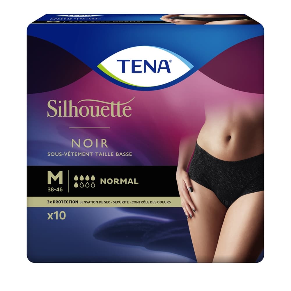 TENA Silhouette Normal - 5 gouttes - Taille M - Noir - Slips absorbants