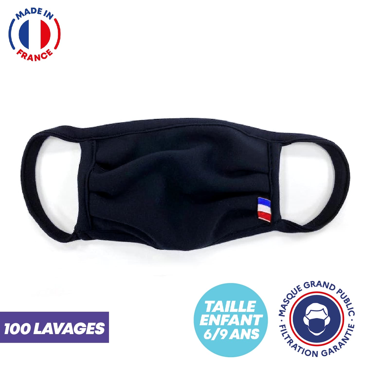 UNS1 100 lavages - Masque pour enfant 6-9 ans bleu marine