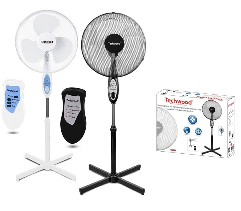 Ventilateur sur pied TECHWOOD 40 cm - 40W - Noir + télécommande