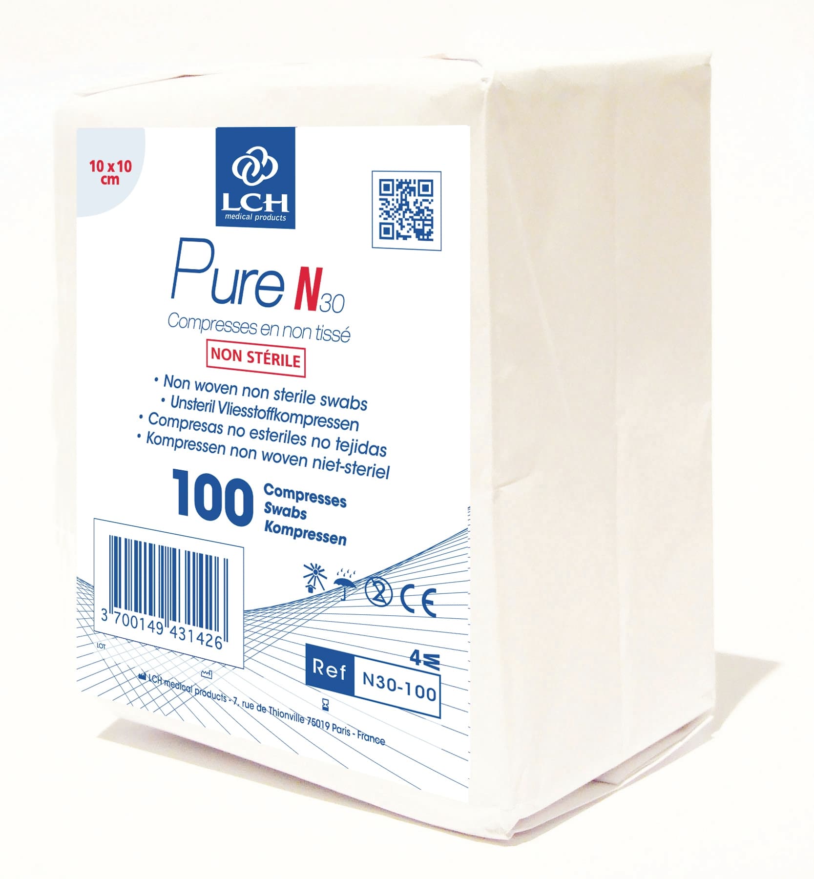 Compresses non tissée non stérile 30g-10x10cm-Cart50x100pcs