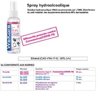 Sprays Hydroalcoolique 100ml recommandée par l'OMS. Pour petit matériel, mains, désinfecte 99% des bactéries(70p/Cartons)
